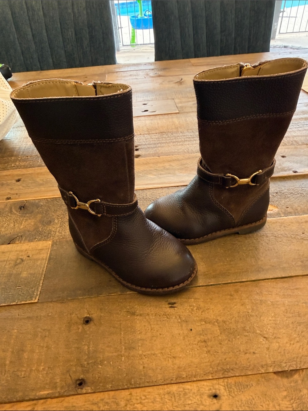 Janie and Jack Brown Mid-Calf Riding Boots with Bit Detail